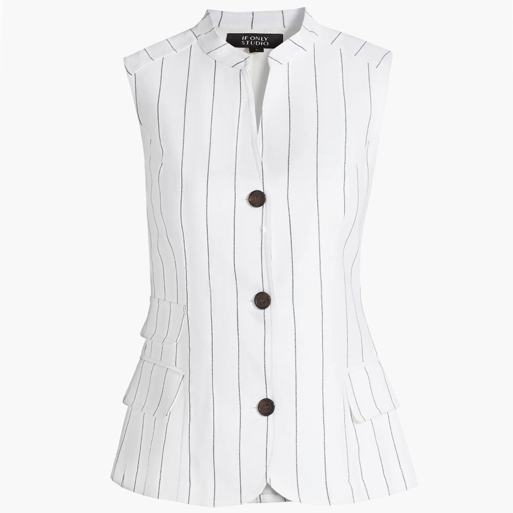 IF ONLY STUDIO Sleeveless White Vest Black Pinstripe